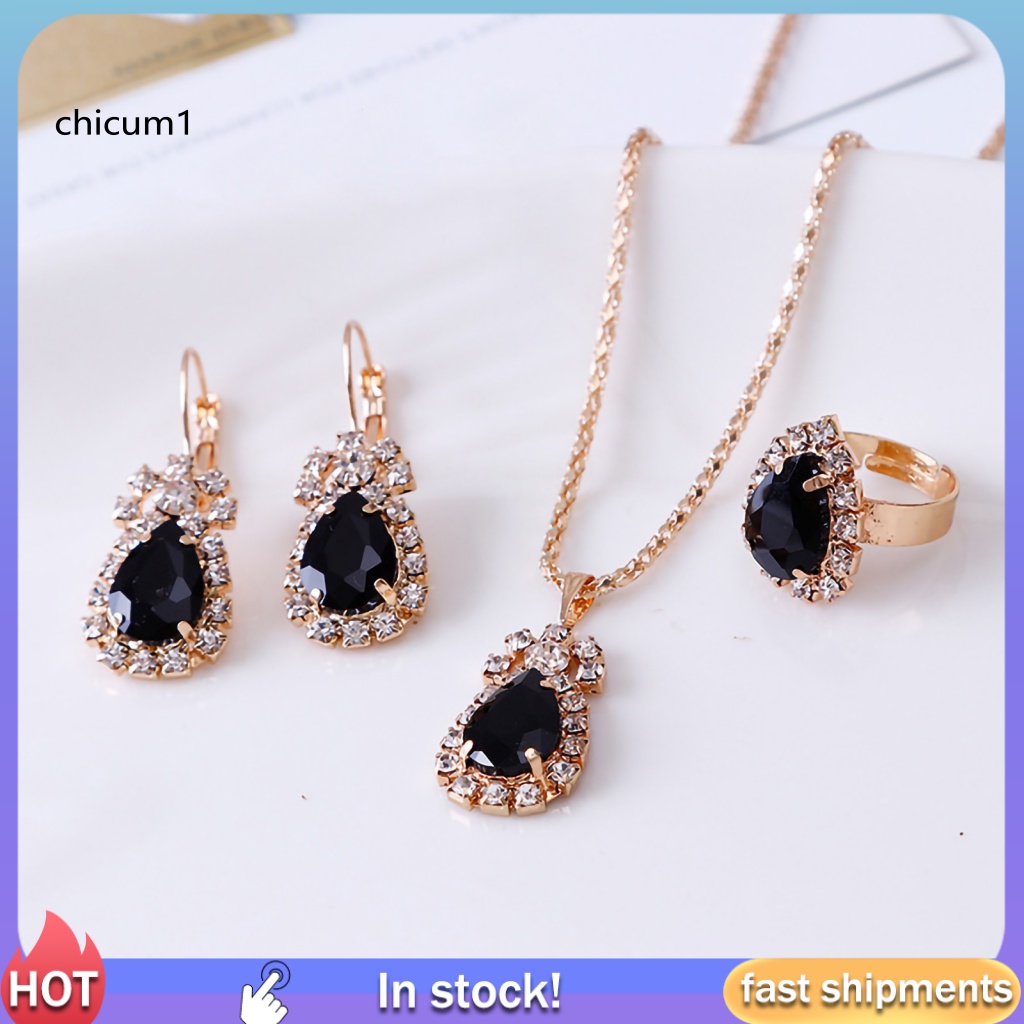 Set 3 Món Trang Sức Vòng cổ Nhẫn Bông Tai Bằng Hợp Kim Hình Giọt Nước Màu Sắc Tươi Sáng