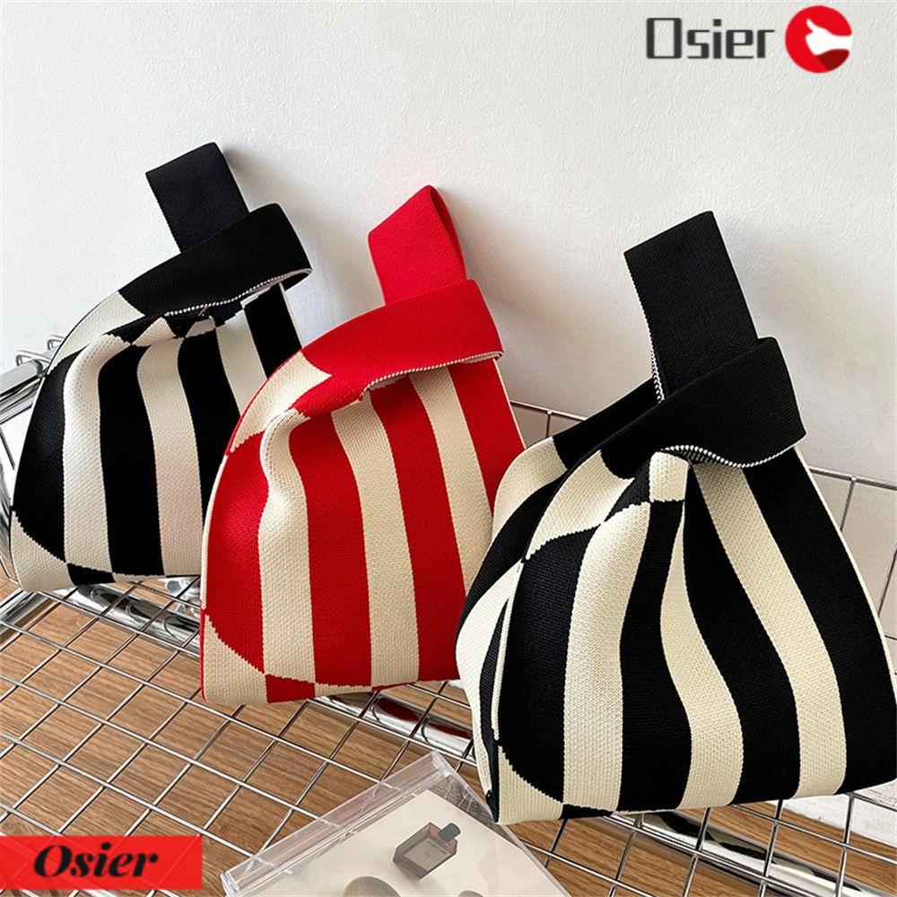 OSIER1 Túi Xách Đan Len Thủ Công Họa Tiết Kẻ Sọc Thời Trang