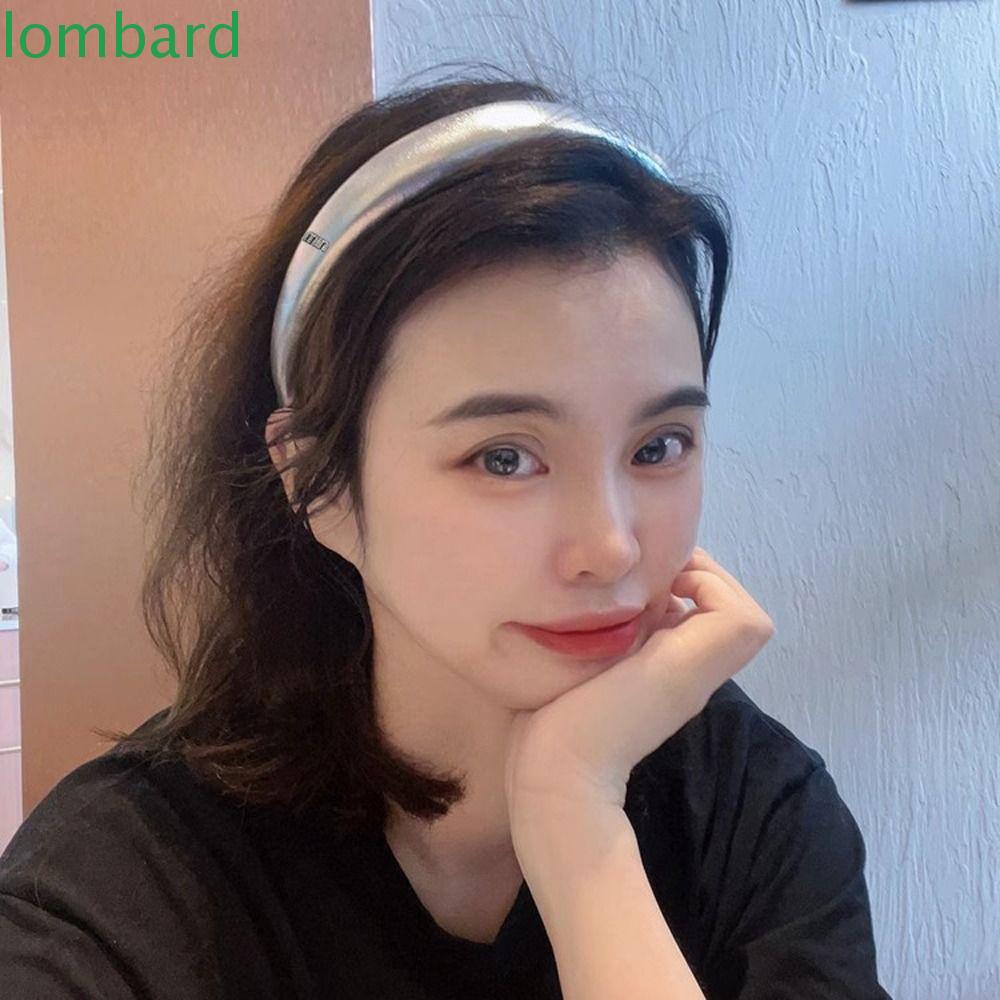 LOMBARD Băng Đô Cài Tóc Rửa Mặt Bằng Da Màu Bạc In Chữ Và Gấu Thanh Lịch