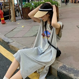 2023 mới của phụ nữ hàn quốc tank top t-shirt áo dài phụ nữ phong cách harajuku sinh viên hàng đầu phụ nữ mùa hè tank top dress
