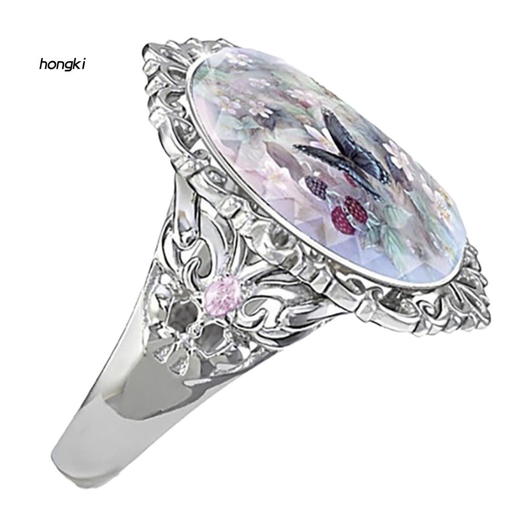 Nhẫn MặT HìNh Oval Và Hoa ĐíNh Kim Cương Giả ThờI Trang Cho Nữ