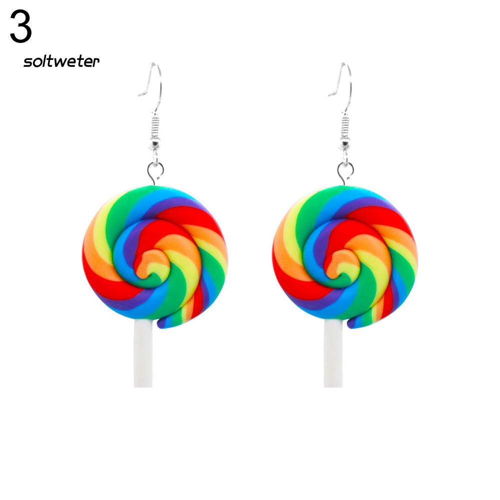 Hoa Tai Dáng Dài Hình Kẹo Mút Màu Sắc Cầu Vồng Thời Trang Cho Nữ