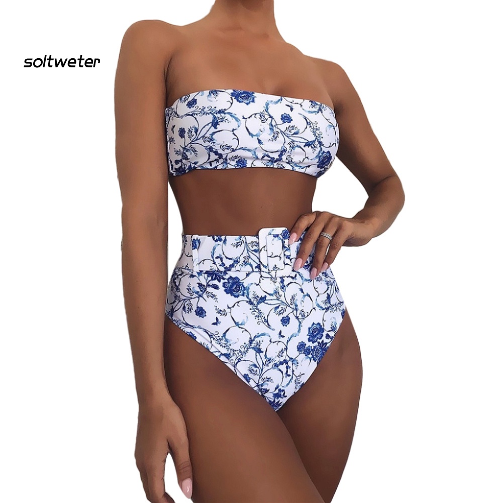 Bộ Đồ Bơi Bikini Dạng Ống Lưng Cao In Họa Tiết Hoa Có Đệm Mút Gợi Cảm Cho Nữ