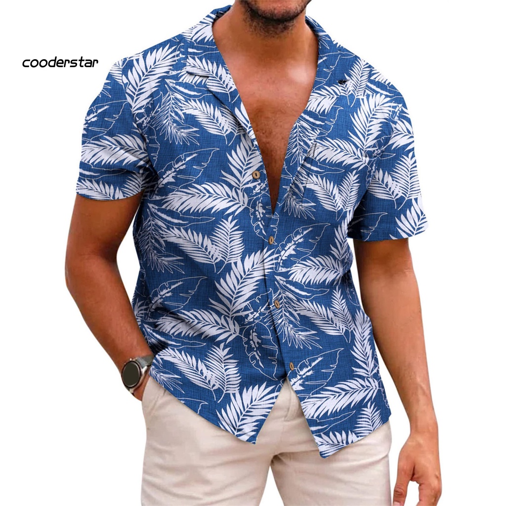 Áo Sơ Mi Tay Ngắn In Họa Tiết Chiếc Lá Phong Cách Hawaii Thời Trang Mùa Hè Cho Nam