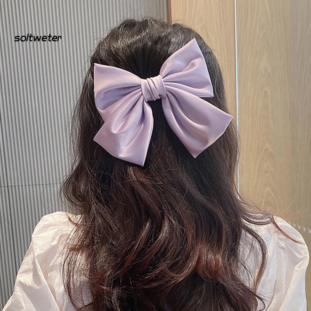 Kẹp Tóc Đính Nơ Bằng Vải Satin Cỡ Lớn Thời Trang Cho Nữ