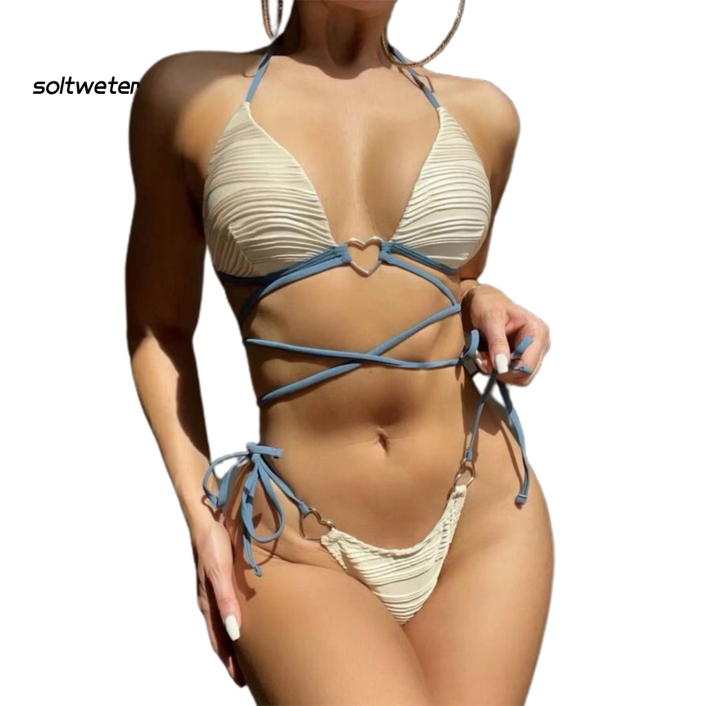 1 Bộ Đồ Bơi Hai Mảnh Bằng Polyester Ba Chiều Không Gọng Có Đệm Ngực Màu Sắc Trơn Dành Cho Nữ