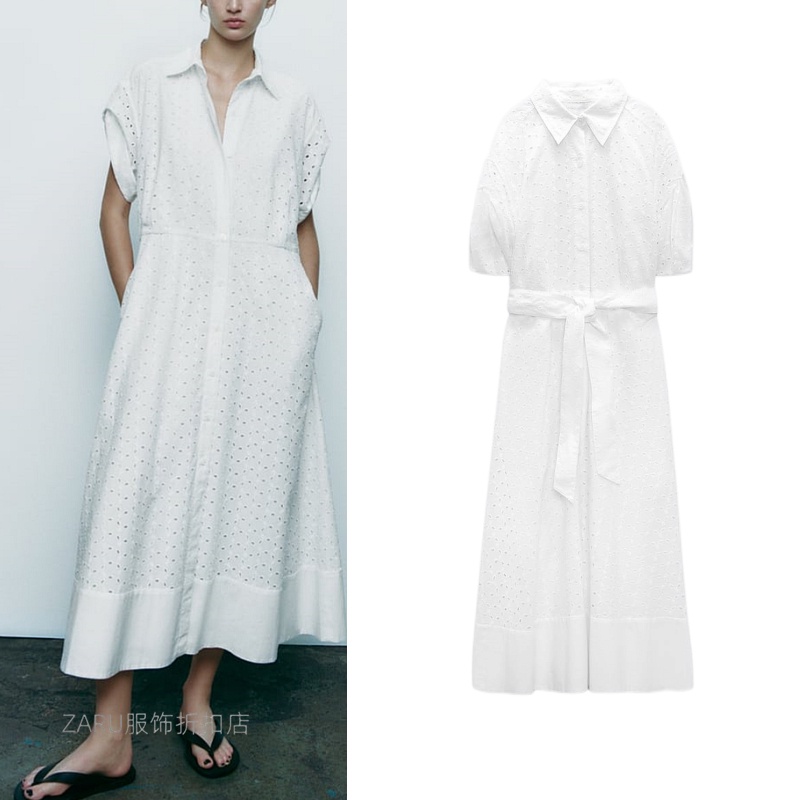 Đầm Cổ Polo Phối Họa Tiết Thêu Phong Cách ZARA Thời Trang Mùa Hè Cho Nữ 7761052