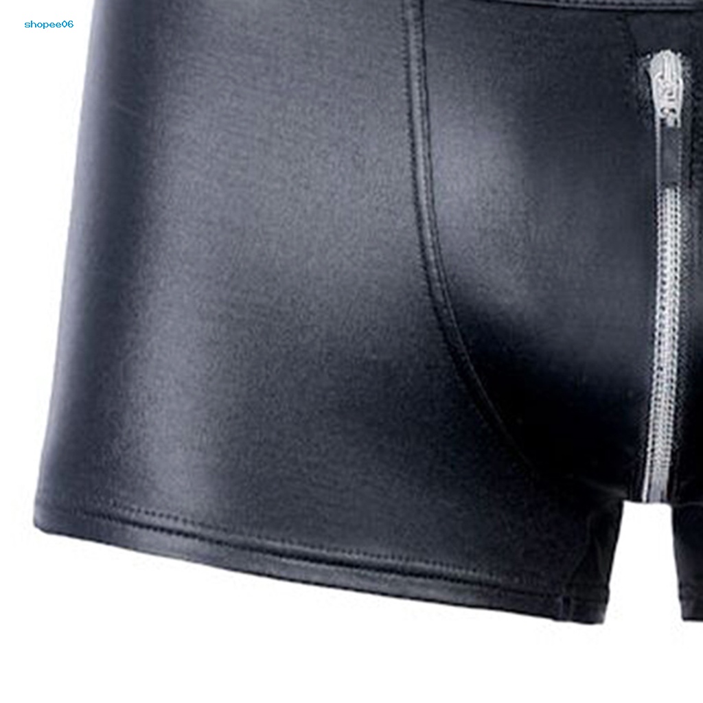 Quần Lót Nam PEMG Chữ U Hở Đáy Chất Liệu Giả Da Phối Khóa Kéo Màu Trơn Co Giãn Tốt Dùng Trang Trí Phòng Khách