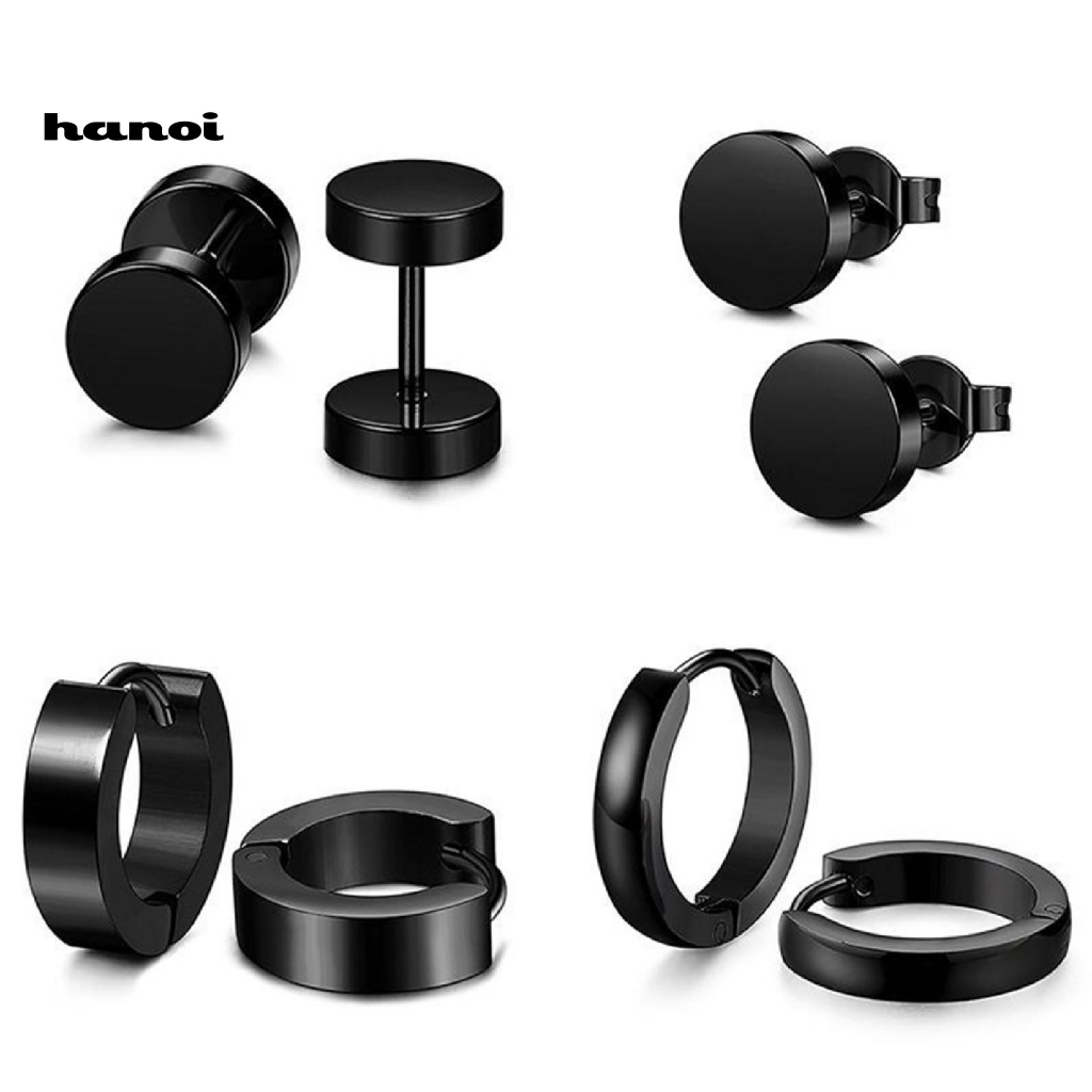 Set 4 Đôi Khuyên Tai Hình Quả Tạ Bằng Thép Không Gỉ Cá Tính Cho Nam