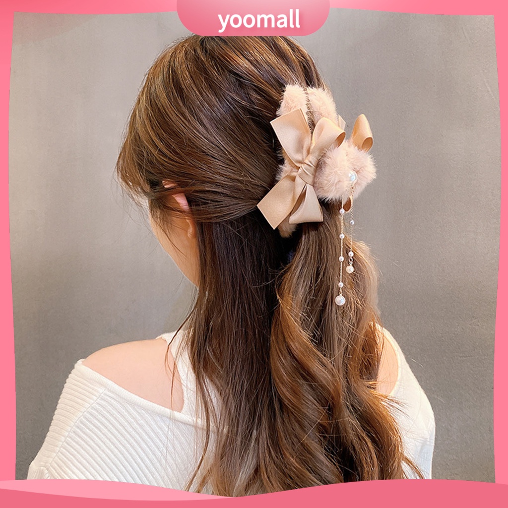Kẹp Tóc Hình Bướm Đính Ngọc Trai Giả Dáng Dài Phối Tua Rua Dễ Thương Phong Cách Hàn Quốc