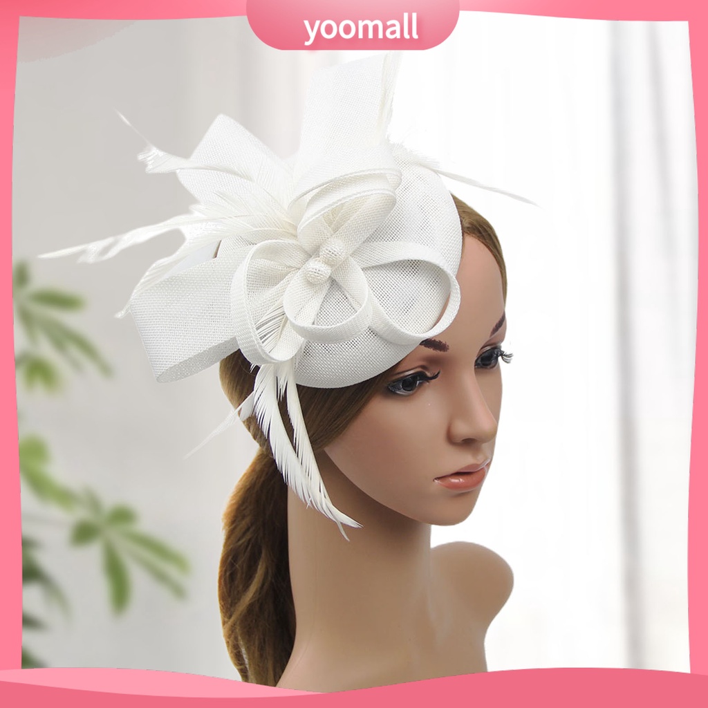 [YM] Mũ Beret Lưới Thắt Nơ Mini Đính Lông Vũ Giả