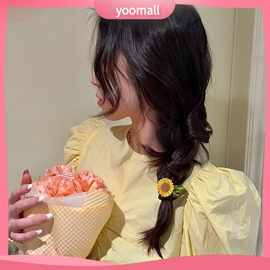 Dây Cột Tóc Đuôi Ngựa Co Giãn Đính Hoa Hướng Dương Xinh Xắn