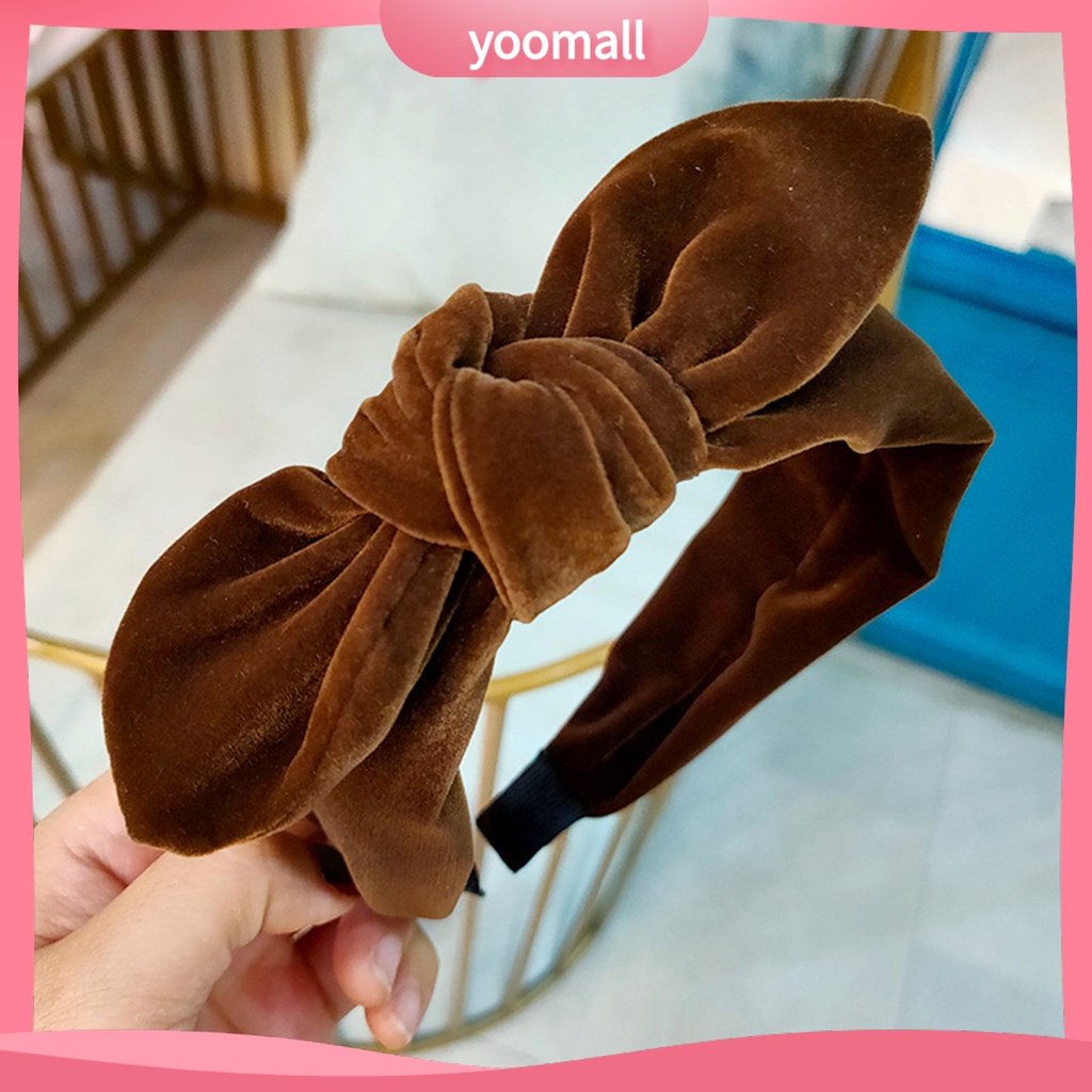 Băng Đô Cài Tóc Hình Tai Thỏ Bằng Nhung Màu Sắc Trơn Cổ Điển Dành Cho Nữ