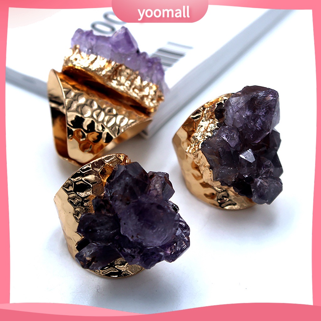 Nhẫn Hở Đính Đá Thạch Anh Tím Tự Nhiên Có Thể Điều Chỉnh Kích Cỡ