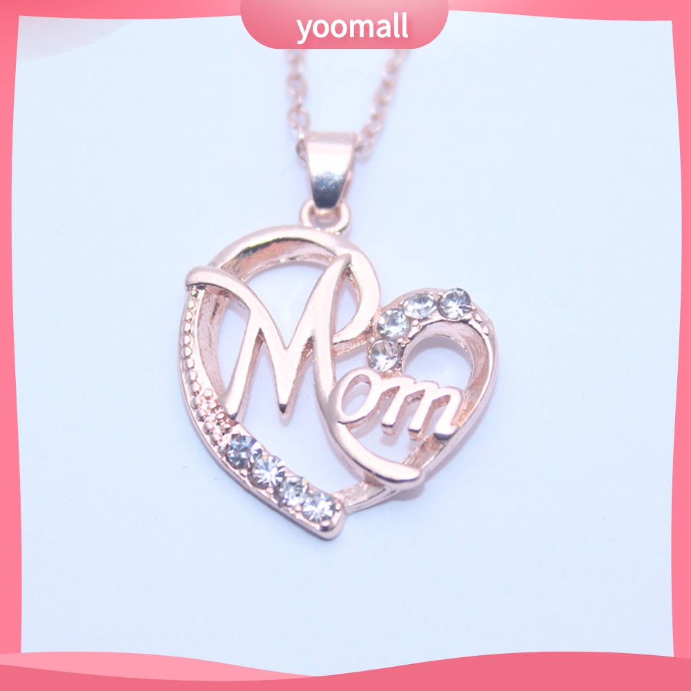 Vòng cổ Mặt Trái Tim Đính Đá Chữ Mom Thời Trang