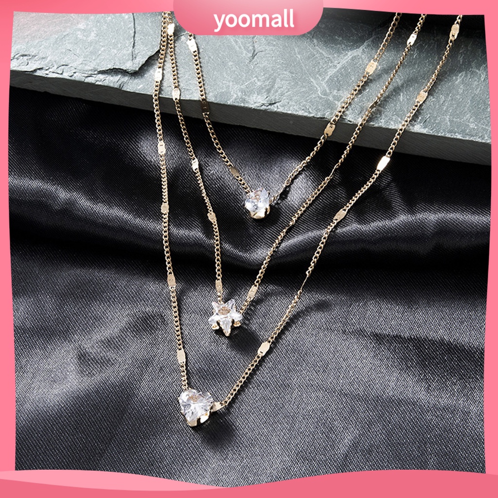 Vòng cổ Nhiều Tầng Mặt Trái Tim / Ngôi Sao Đính Đá Lấp Lánh Thời Trang Cho Nữ