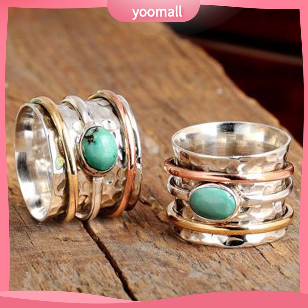 [YM] Nhẫn Nam Đính Đá Ngọc Lam Phong Cách Bohemian Vintage