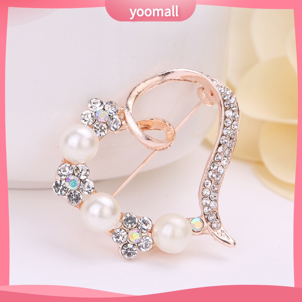 Ghim Cài Áo Hình Trái Tim Đính Ngọc Trai Nhân Tạo Thời Trang