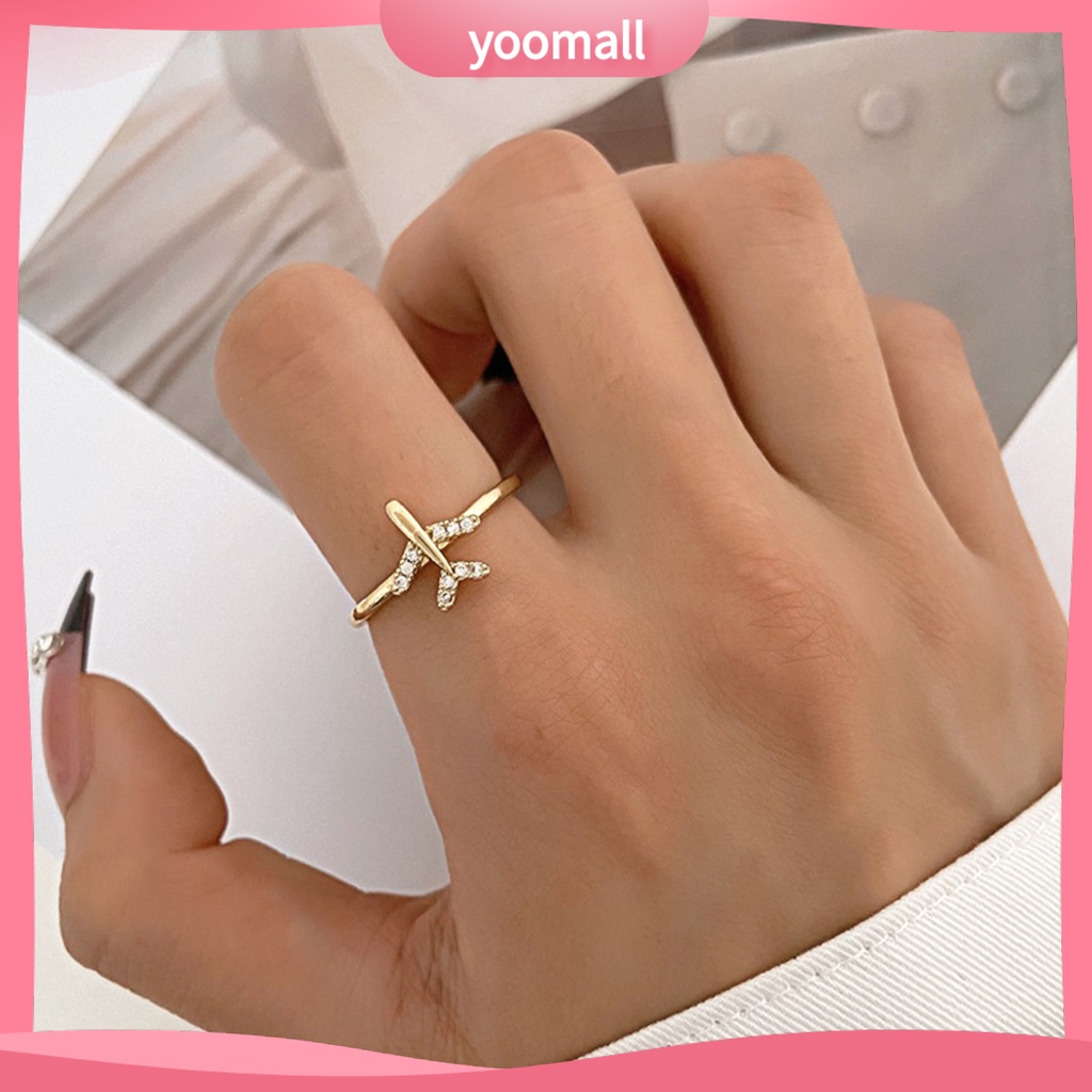 Nhẫn Hở Hình Máy Bay Bằng Kim Loại Lấp Lánh Có Thể Điều Chỉnh