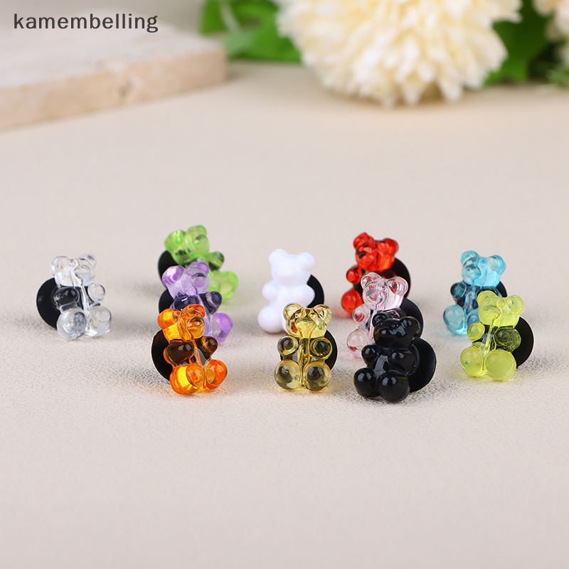 Kamembelling Set 2 Phụ Kiện Nút Nhựa Hình Gấu Hoạt Hình Màu Kẹo Trang Trí Giày Cho Bé Gái