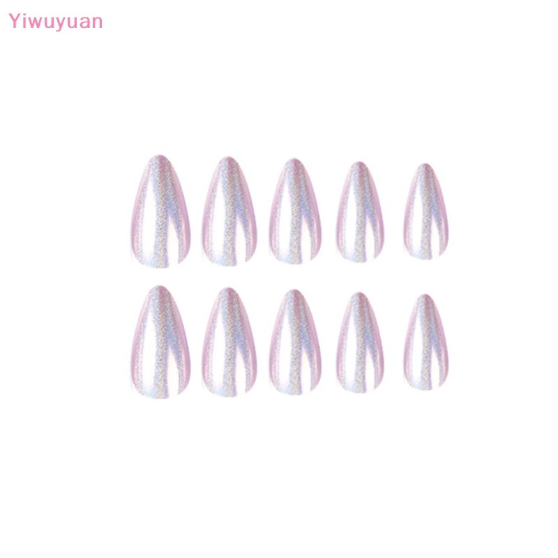 < Yiwuyuan > Móng Tay Giả Dài Màu Tím Kim Tuyến Có Thể Tháo Rời