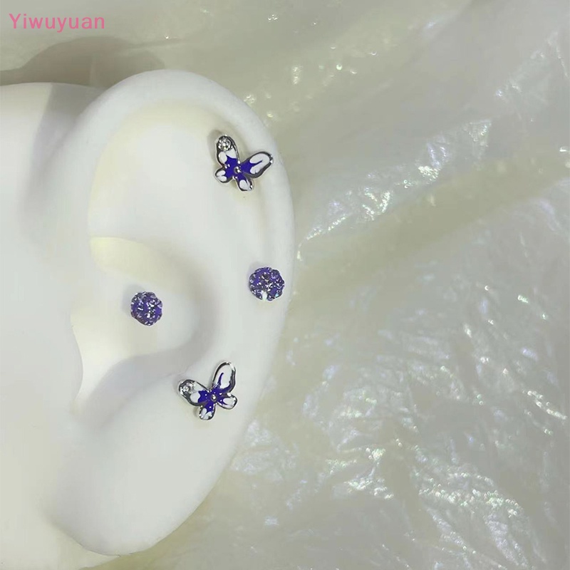 1 Khuyên Tai Xoắn Ốc Hình Bướm Màu Tím Mới