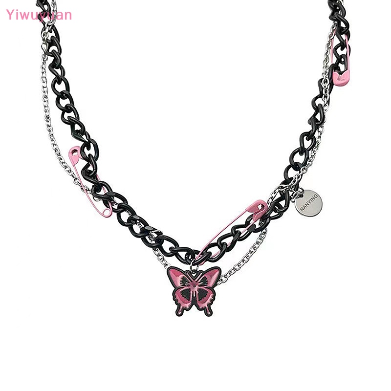 < Yiwuyuan > Y2K Vòng cổ Chuỗi Xích Đen Hình Bướm Hồng Ngọt Ngào Thời Trang Cá Tính Cho Nữ