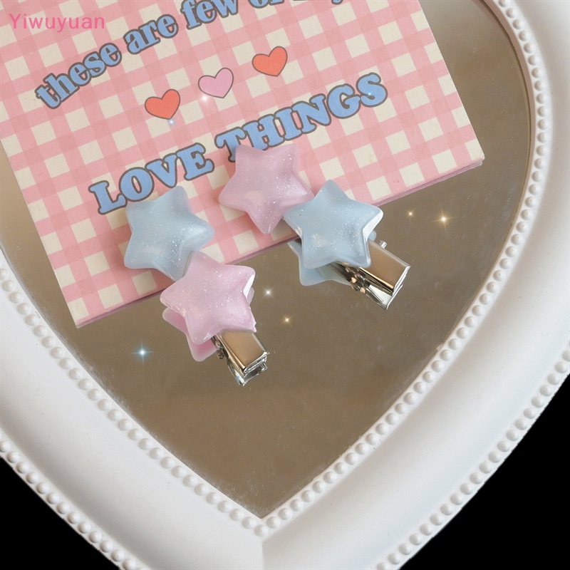 < Yiwuyuan > Kẹp Tóc Hình Ngôi Sao Năm Cánh Màu Hồng Và Xanh Dương Thạch Ngọt Ngào Dễ Thương Y2k