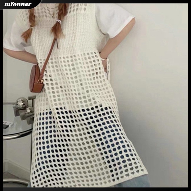 Đầm Dài Dệt Kim Sát Nách Cổ Tròn Màu Sắc Đơn Giản Cho Nữ