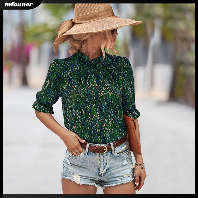 Áo Sơ Mi Tay Ngắn Cổ Bèo Họa Tiết Hoa Thanh Lịch Thời Trang Mùa Hè Cho Nữ