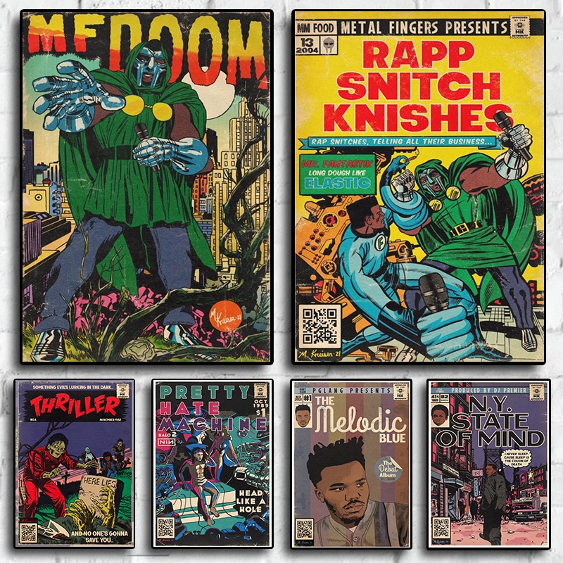 MF Doom Truyện Tranh Áp Phích Thẩm Mỹ Mũi Michael Jackson Album Nhạc Hip Hop Raptor Truyện Tranh Ret