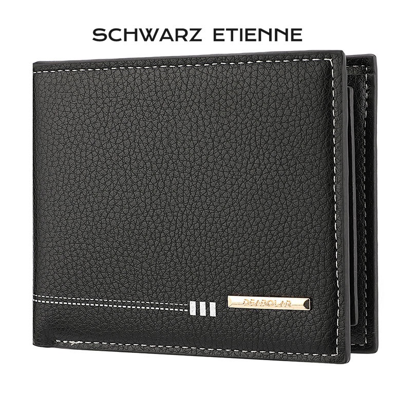Schwarz ETIENNE Ví Da PU Đa Chức Năng Phong Cách Vintage Thời Trang Cho Nam