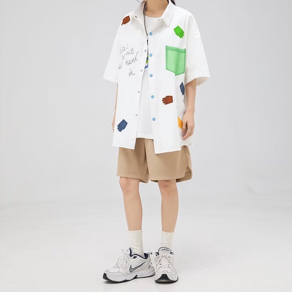 Áo Sơ Mi Ngắn Tay Dáng Rộng Thời Trang Mùa Hè Hàn Quốc Dành Cho Nam