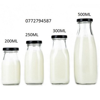 Chai thủy tinh, bình thủy tinh tròn nắp thiết 200ml 250ml 300ml 500ml, đựng sữa hạt, nước ép, mật ong