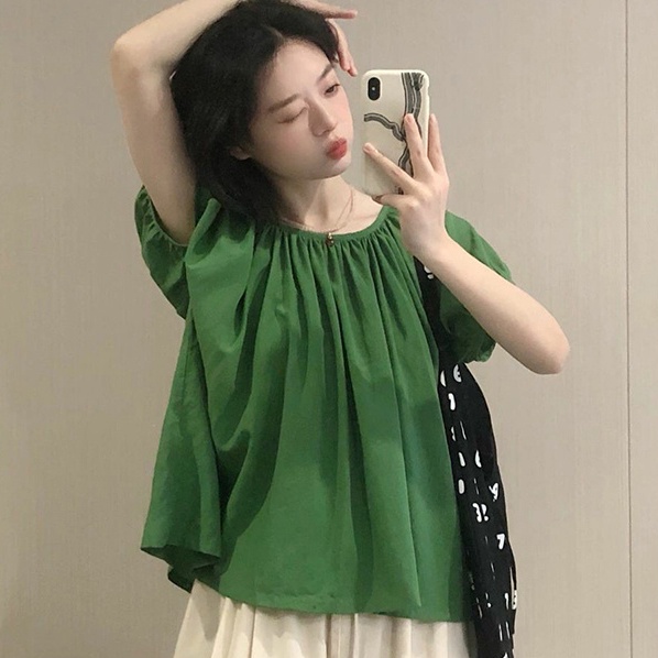 Áo Kiểu Tay Phồng Ngắn Thời Trang Hè Trẻ Trung Cho Nữ
