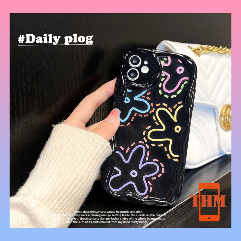 Ốp lưng iphone Hoa màu, sóng lập thể, vỏ điện thoại chống chấn động màu đen Cho Iphone 6 / 6S / 6splus / se / 7 / 7plus / 8 / 8plus / X / xs / xsmax / 11 / 12 / 13 / 14 / Plus / pro / pro max-210