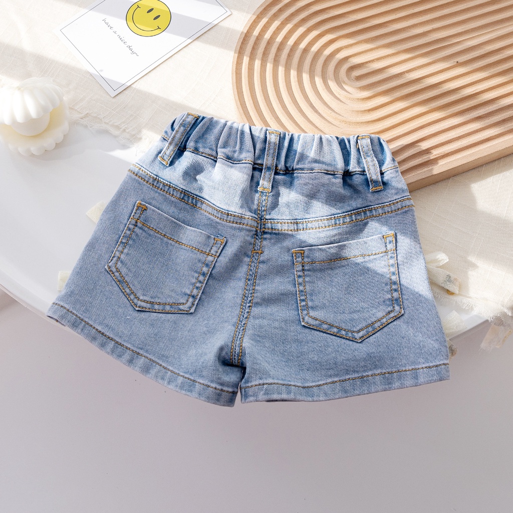Quần Short Denim Đính Nơ Thời Trang Mùa Hè Cho Bé Gái