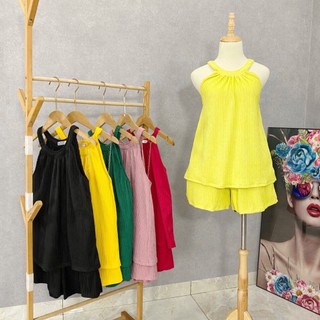 Áo croptop phom rộng quần đùi 'áo cổ yếm quần đùi thoáng mát -đồ bộ mặc nhà mát mẻ - 034 nanissashop