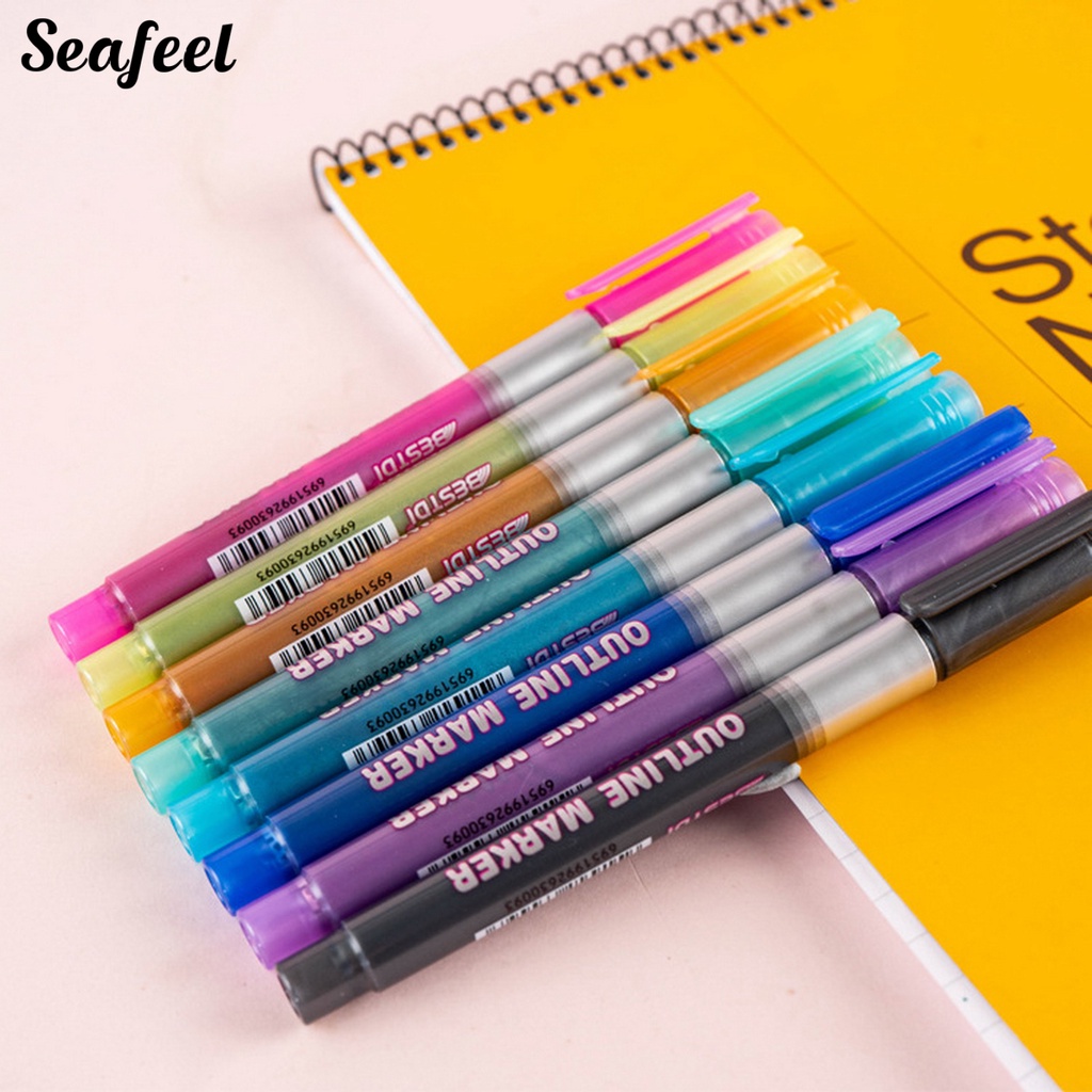 Set 8 Bút Đánh Dấu Hai Đầu Đầu Chống Trượt Thoải Mái Dành Cho Học Sinh