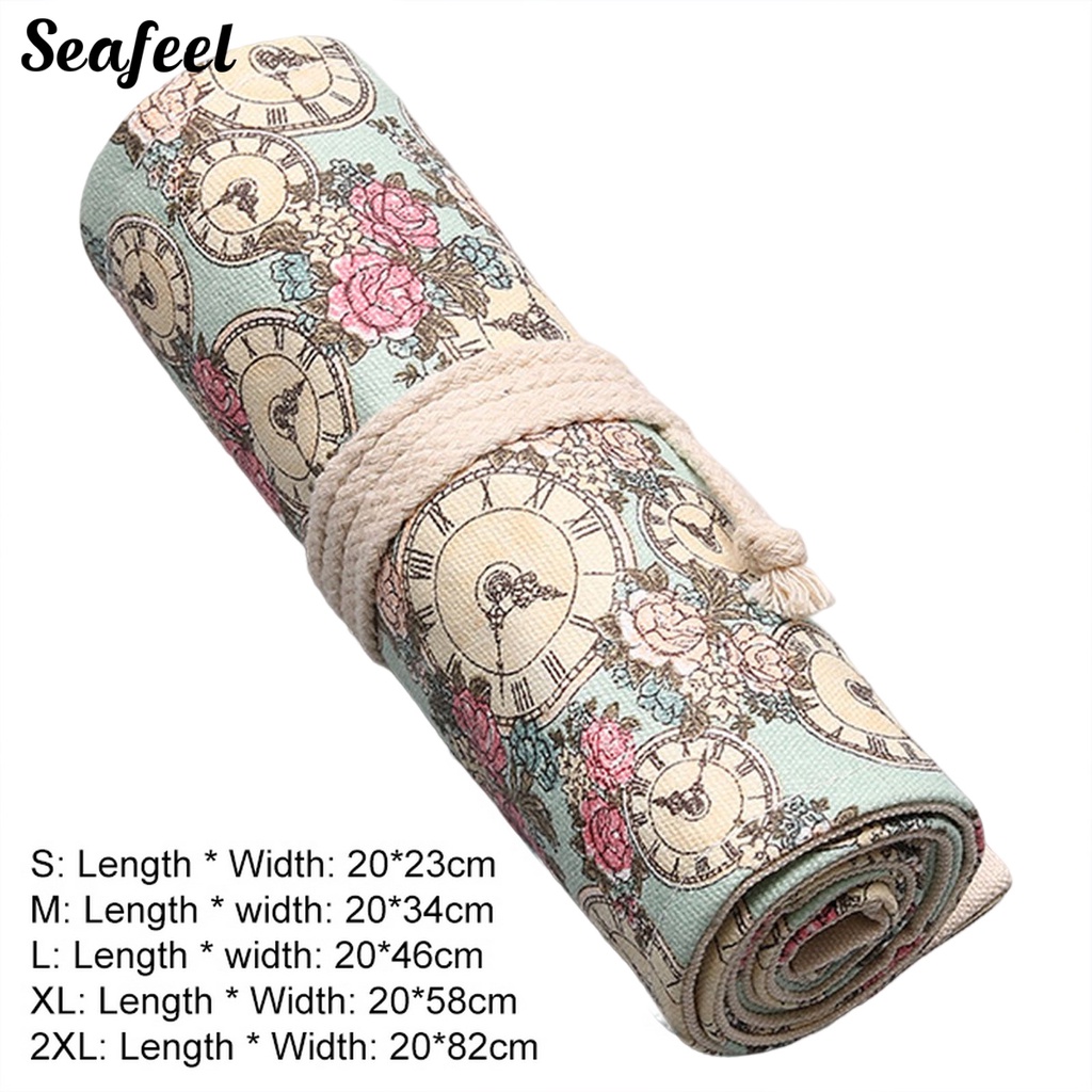 Túi Cuộn Đựng Bút Bằng Vải Canvas 12 / 24 / 36 / 48 / 72 In Hình Hoa Hồng