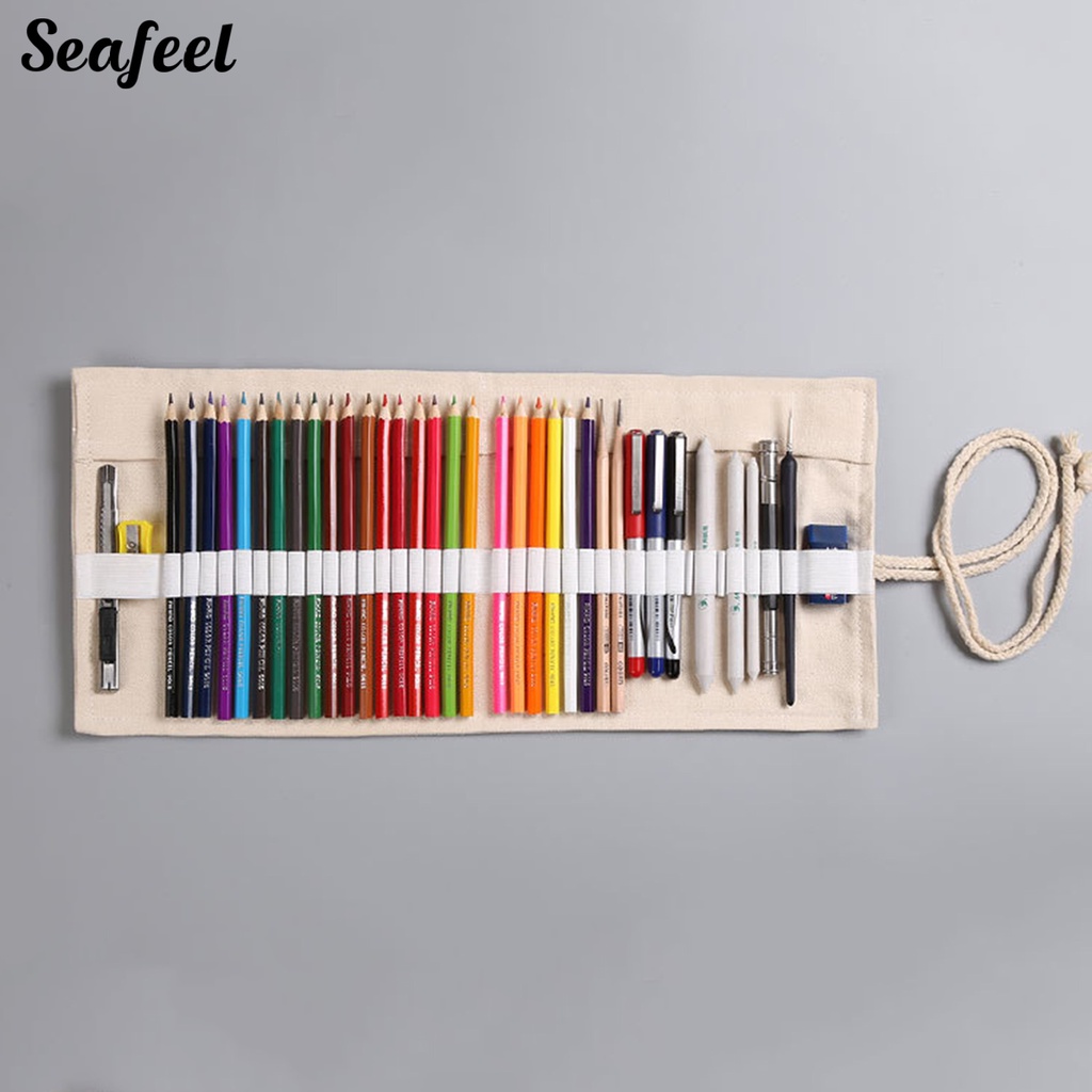 Túi Cuộn Đựng Bút Bằng Vải Canvas 12 / 24 / 36 / 48 / 72 In Hình Hoa Hồng