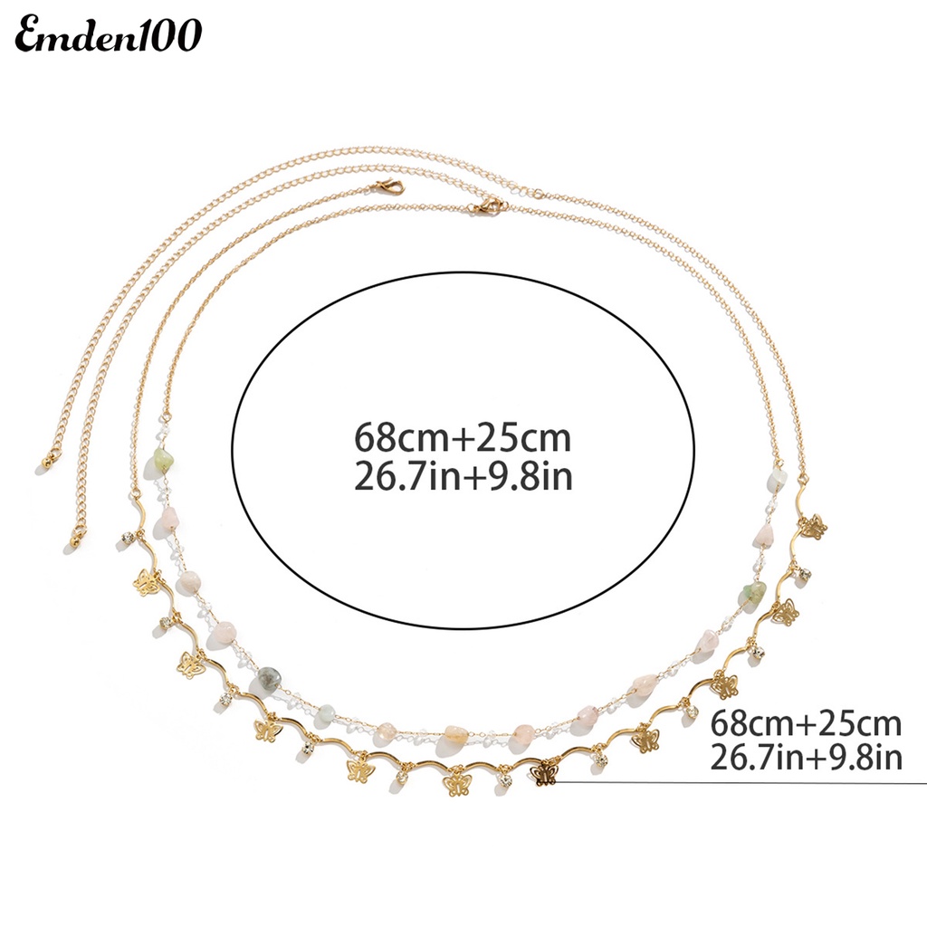Set 2 Dây Xích Thắt Lưng Hai Lớp Đính Hạt Hình Bướm Phong Cách Retro Cho Nữ