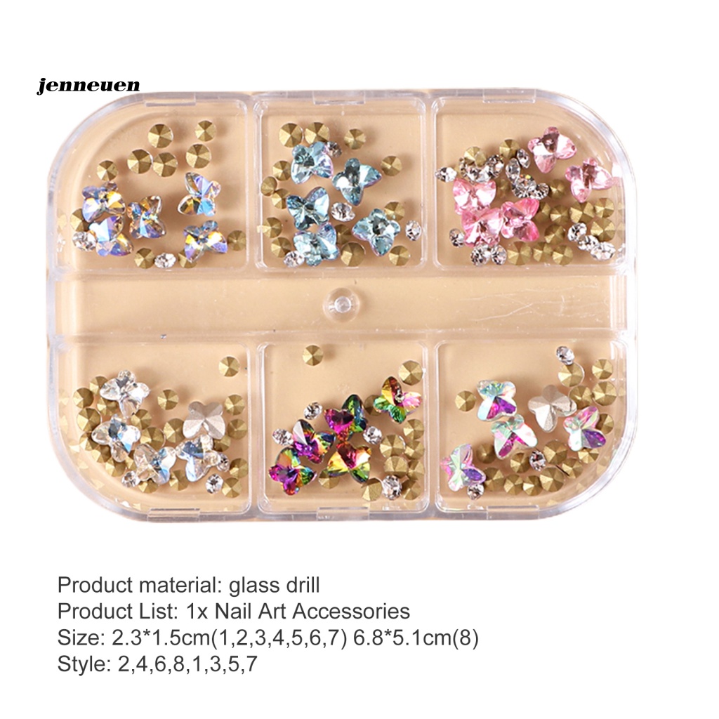 1 Hộp Phụ Kiện Trang Trí Móng Tay Hình Bướm 3D Nhiều Phong Cách Khác Nhau