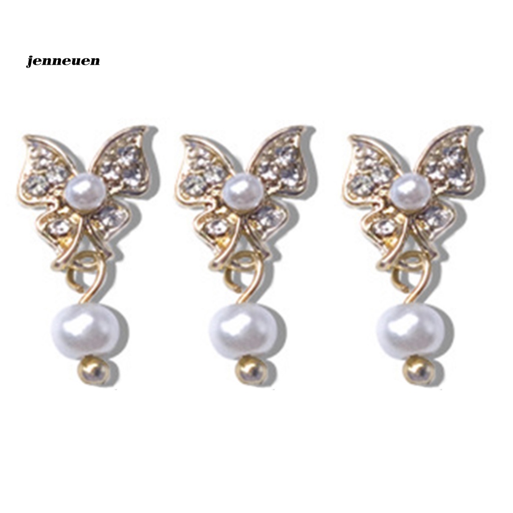 Bộ 3 Phụ Kiện Trang Trí Móng Tay Hình Bướm 3D Bằng Hợp Kim