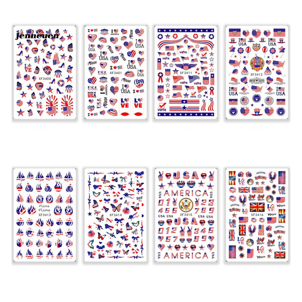Bộ 8 Miếng Dán Trang Trí Móng Tay Họa Tiết Lá Cờ Độc Đáo