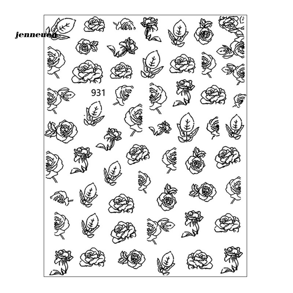 6 Miếng Dán Móng Tay Hình Hoa Màu Đen Phong Cách Retro