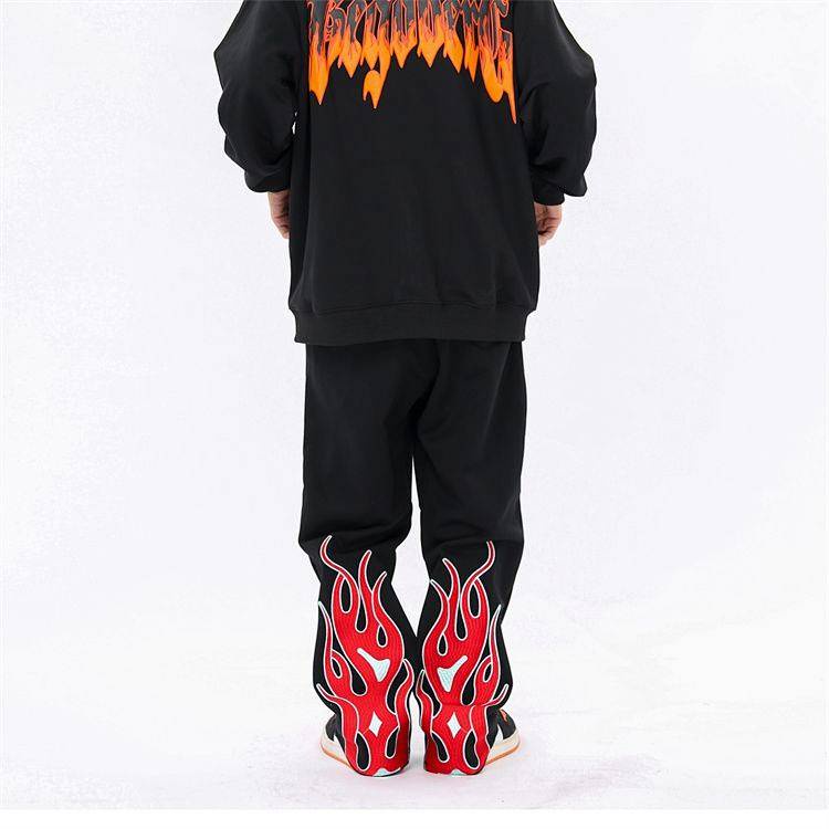National Fashion American Retro Flame Loose Straight Casual Pants in Street Fashion Brand Hip Hop Fried Street Sweatpants TWlM