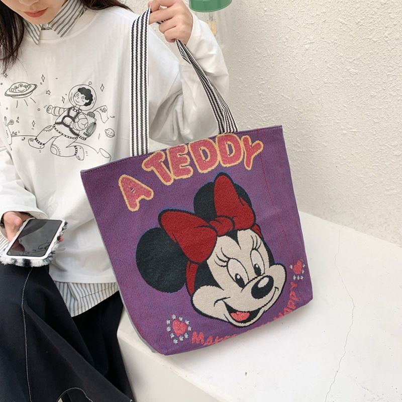 Túi Xách Vải canvas Cỡ Lớn Thêu Hình Chuột Mickey Thời Trang Cho Nữ