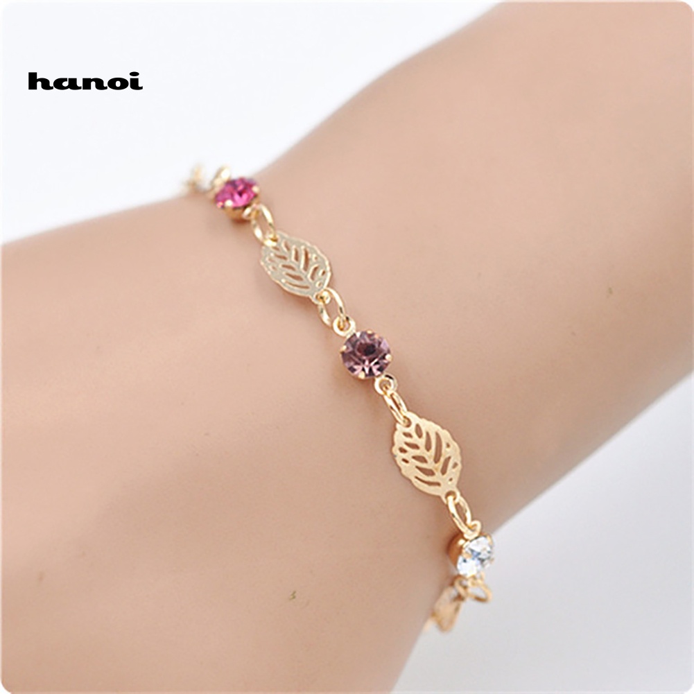 Vòng Đeo Tay HọA TiếT Lá ĐíNh Kim Cương Giả ThờI Trang Cho Nữ