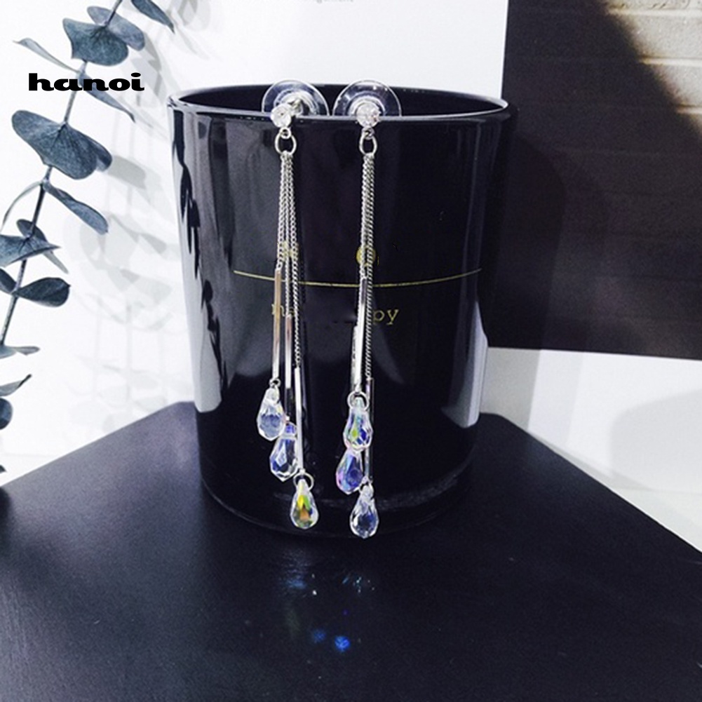 Bông Tai Dáng Dài Đính Pha Lê Nhân Tạo Thời Trang